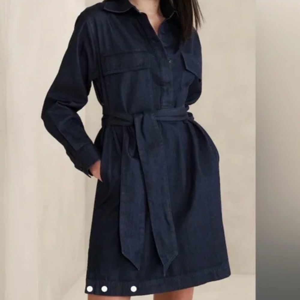 BANANA REPUBLIC Denim Mini Shirtdress Button Down Collar Long Sleeve Blue 4